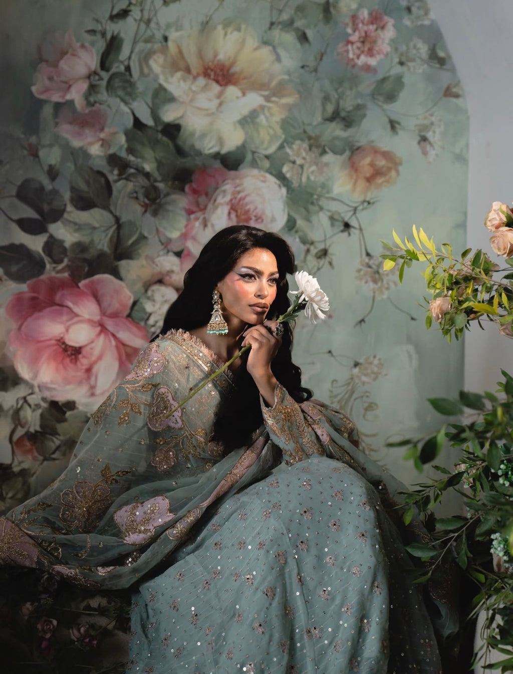 FALAAK 3-Piece Pakistani Chiffon Stiched Maxi Dress – Heavy Embroidered Wedding & Formal Wear