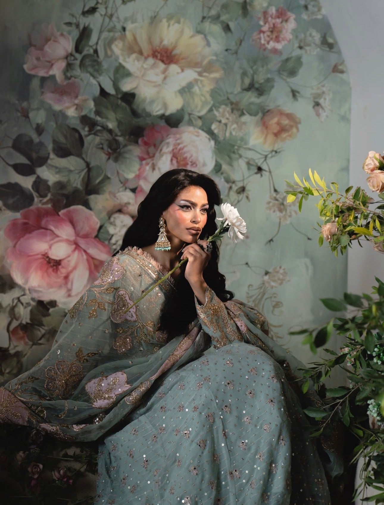 FALAAK 3-Piece Pakistani Chiffon Stiched Maxi Dress – Heavy Embroidered Wedding & Formal Wear