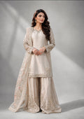 MEHRANNI | 3 piece Embroidered silk plazo suit - Beige