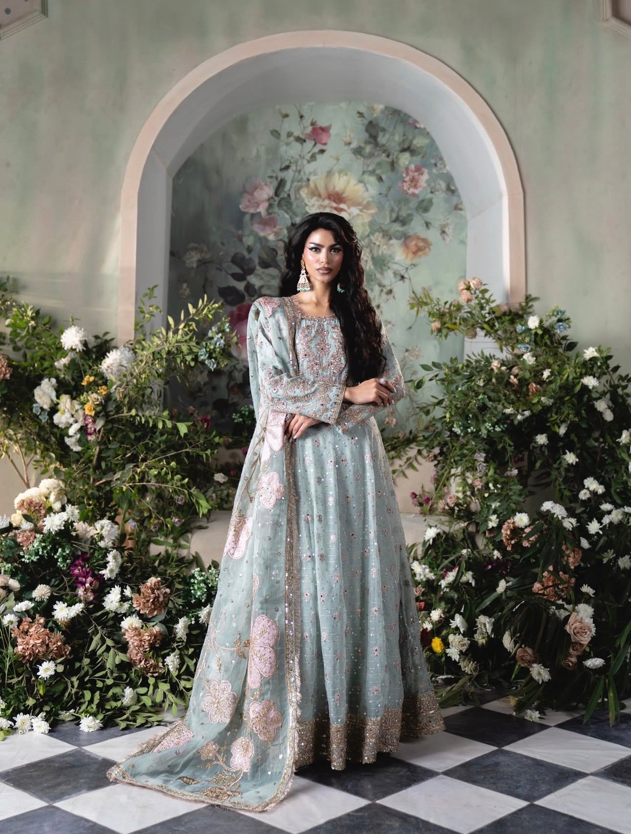 FALAAK 3-Piece Pakistani Chiffon Stiched Maxi Dress – Heavy Embroidered Wedding & Formal Wear