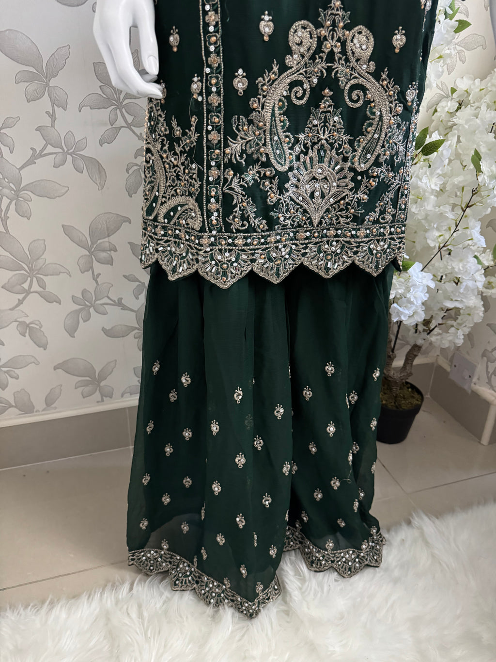 SAFFA | 3 piece Embroidered Chiffon Gharara Suit