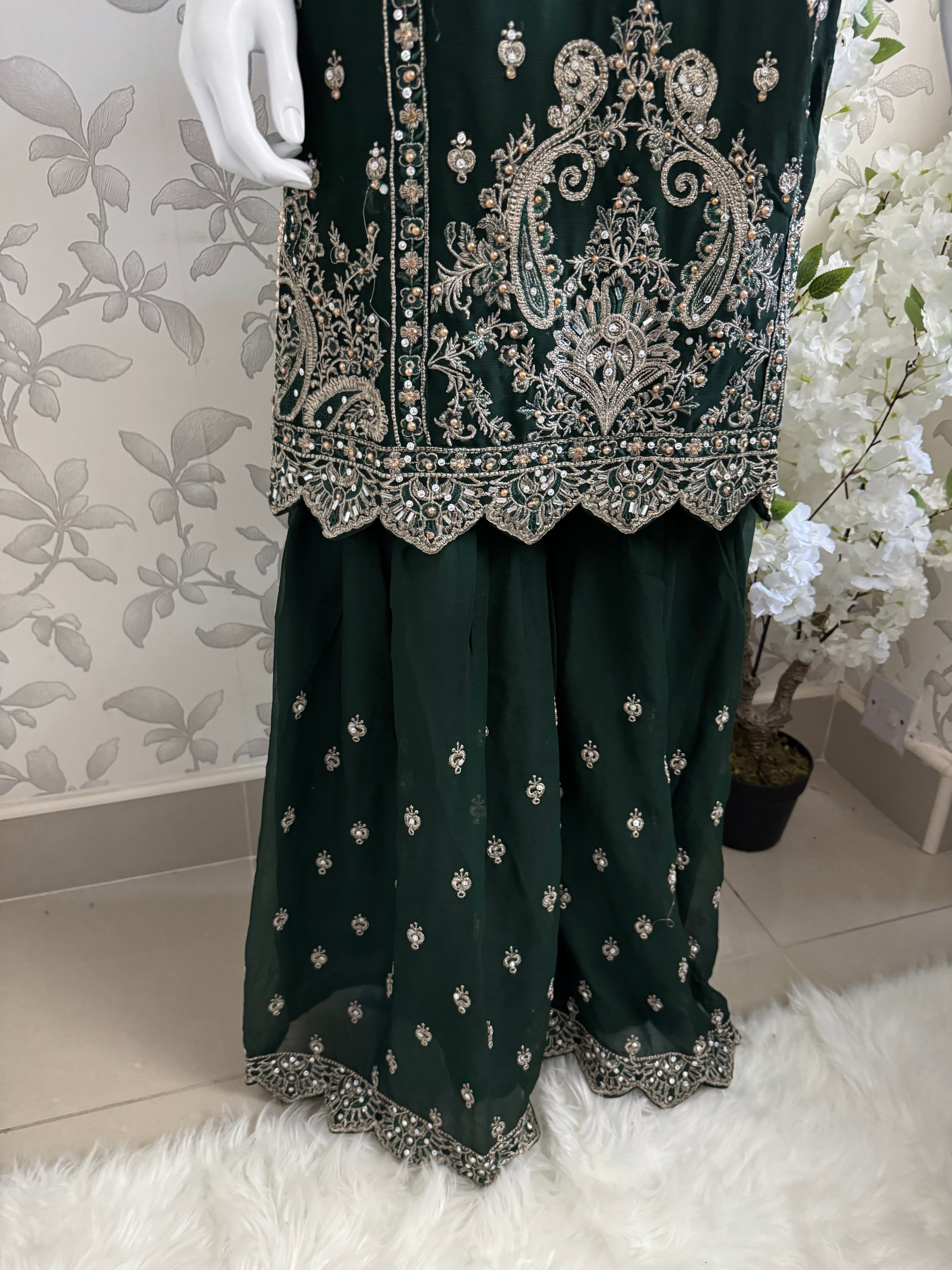 SAFFA | 3 piece Embroidered Chiffon Gharara Suit
