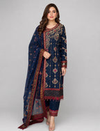 MEENA | 3 pcs Heavy Embroidered silk wedding suit