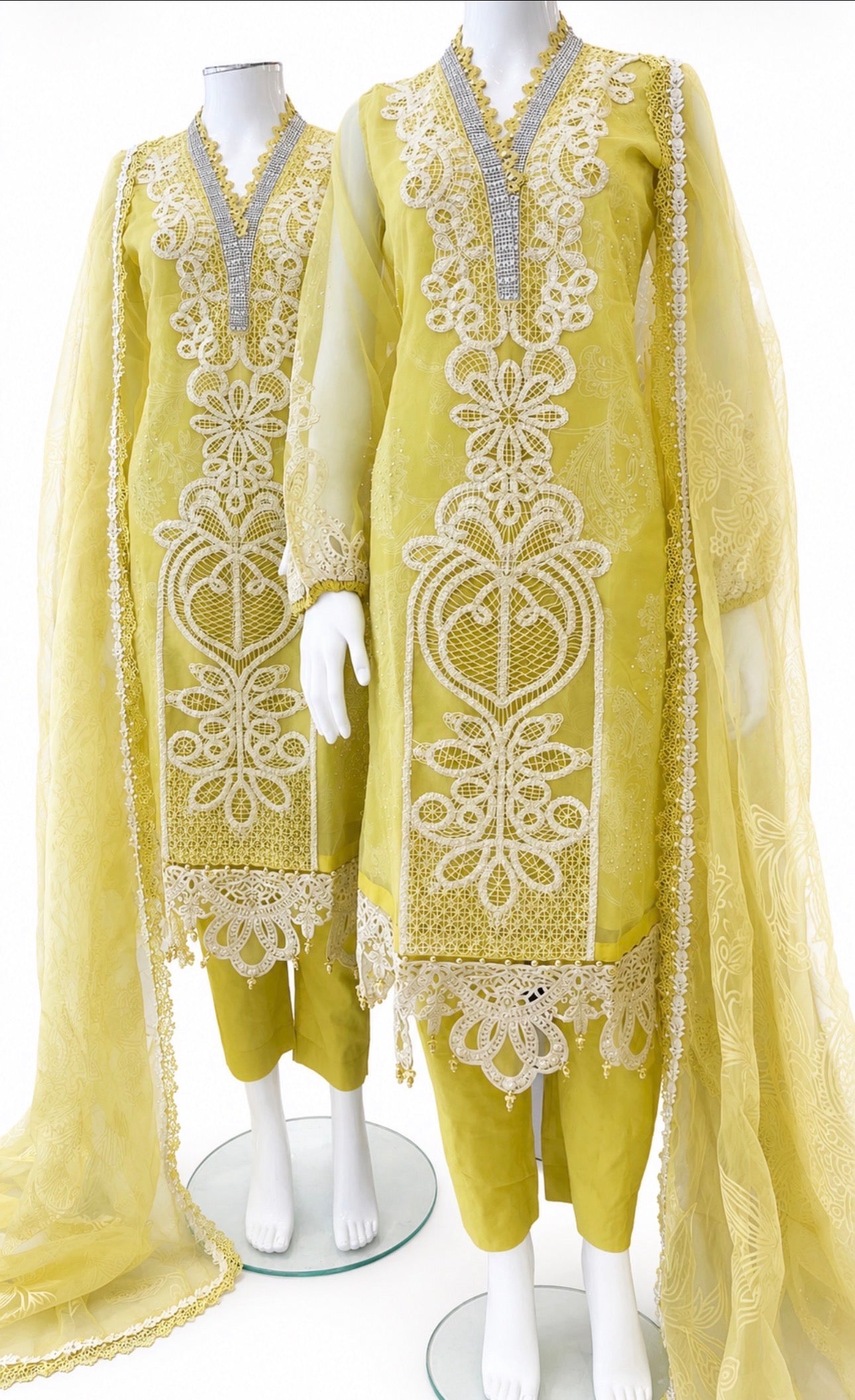 Lemon Luxe | 3 piece Luxury Embroidered organza Suit