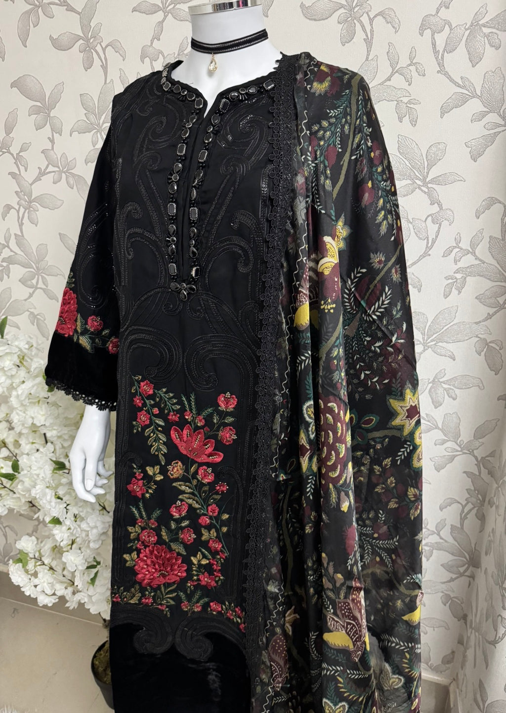 D9 MARIA.B Inspired Black Embroidered 3PC Suit