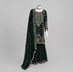 SAFFA | 3 piece Embroidered Chiffon Gharara Suit