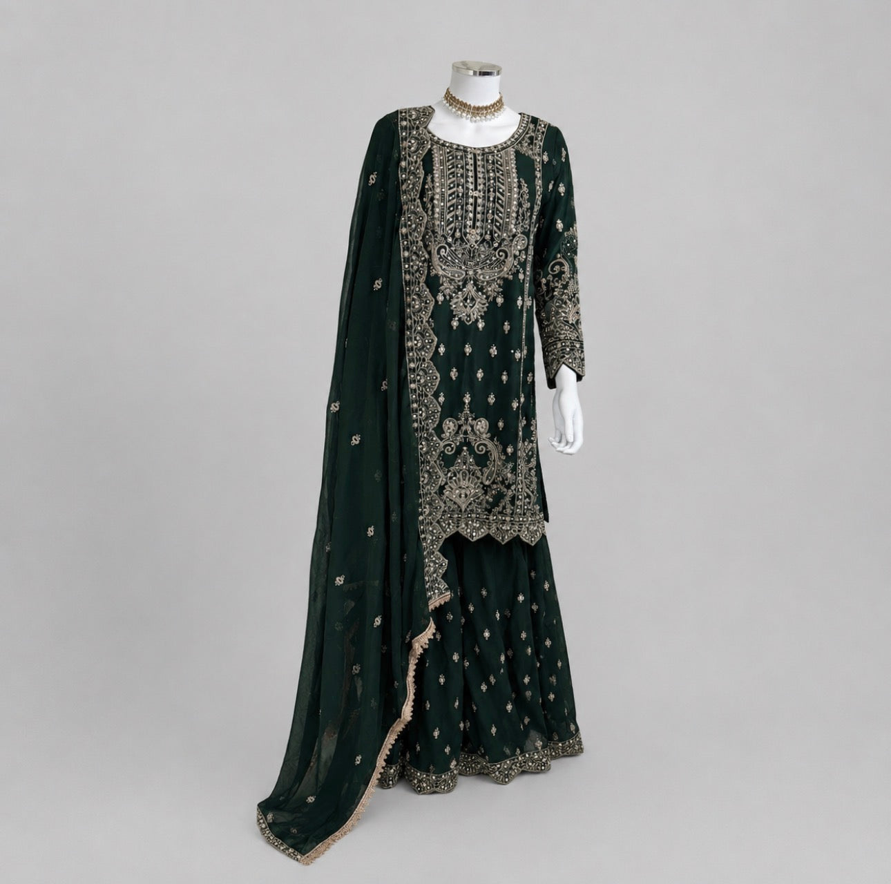 SAFFA | 3 piece Embroidered Chiffon Gharara Suit