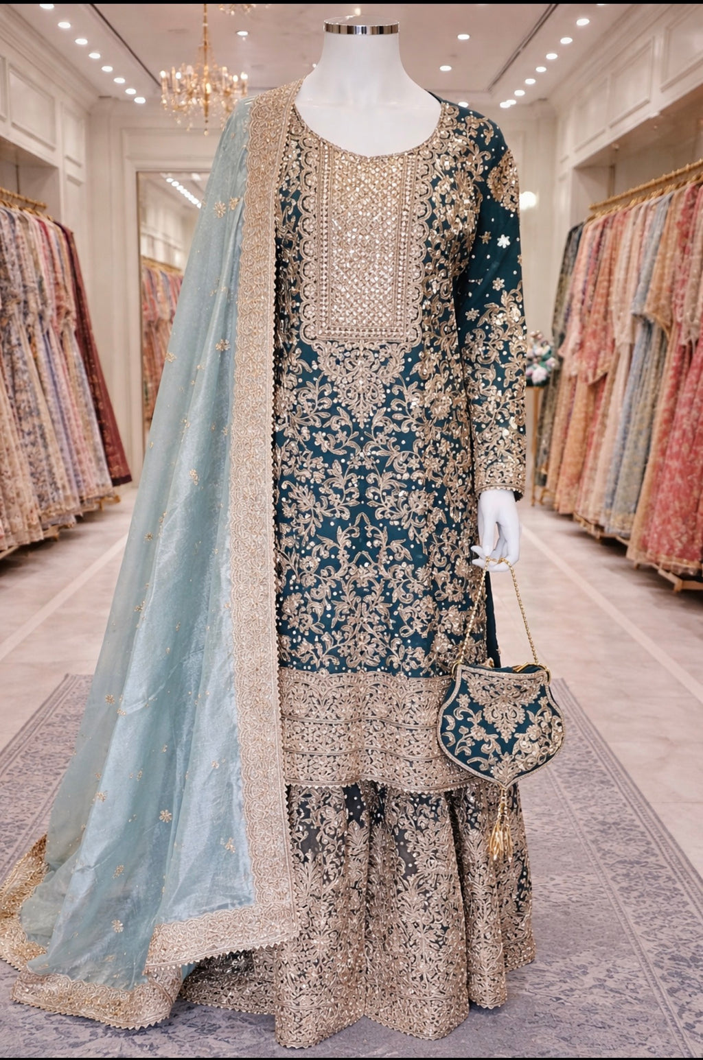MAAYA | 4 piece Heavy Embroidered Chiffon wedding Gharara stitched suit