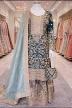 MAAYA | 4 piece Heavy Embroidered Chiffon wedding Gharara stitched suit