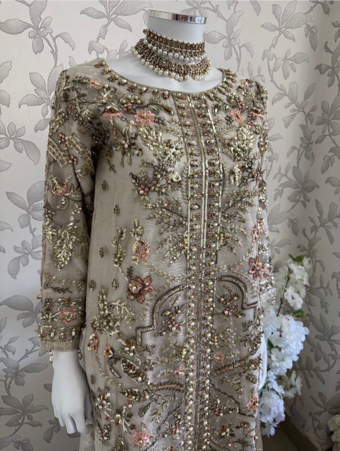 PEARLS | Pearl Champagne Hand Embellished Luxury 3 pcs Suit