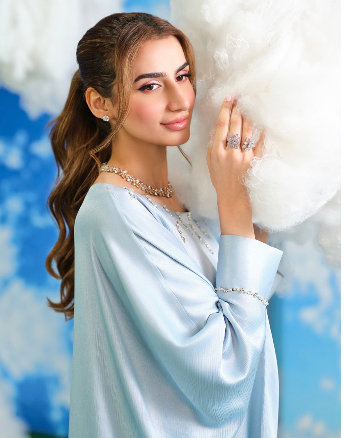 Sky Blue Embellished Kaftan Co-Ord Set