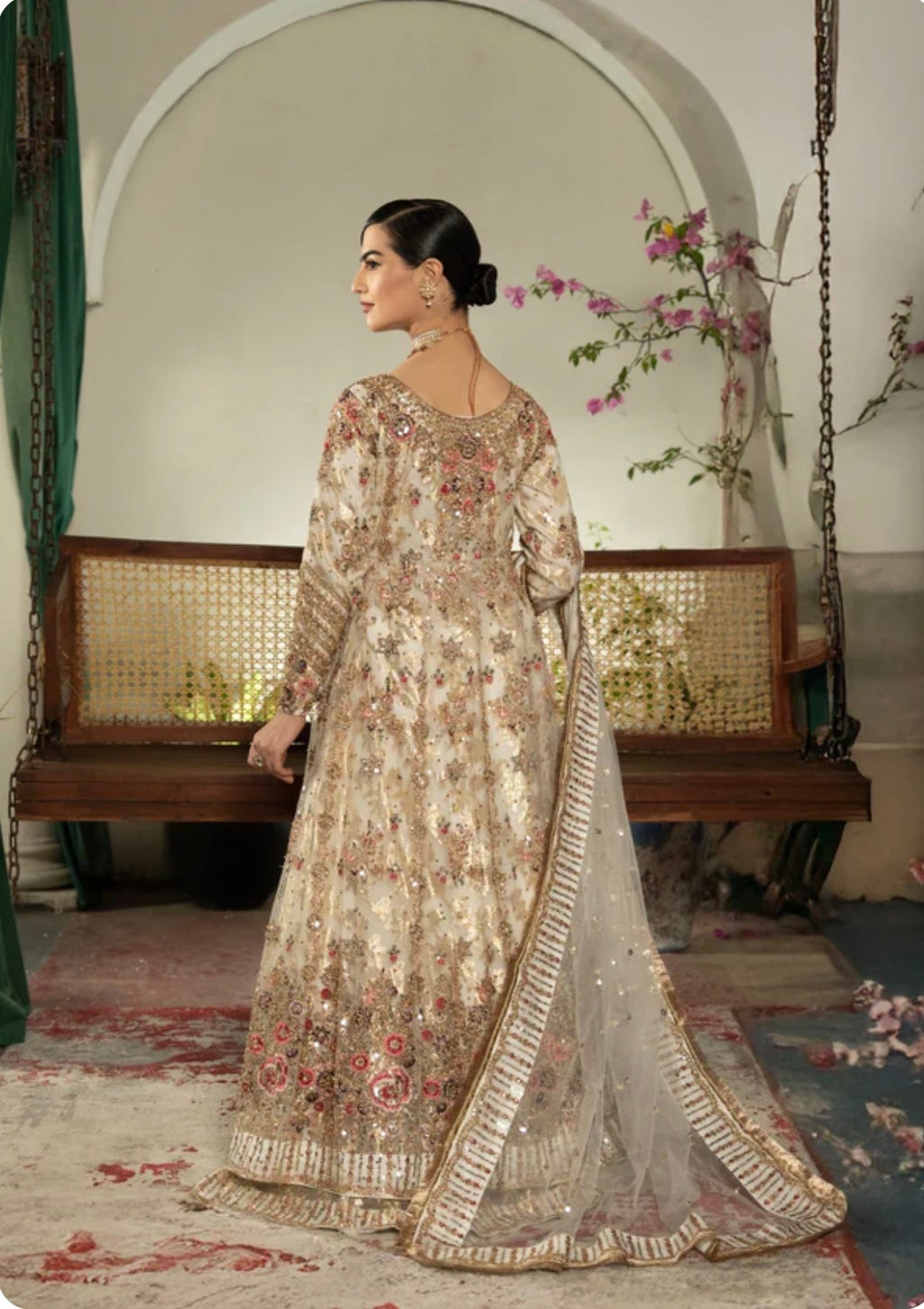 AROMMA | 3 piece Luxury Embroidered wedding anarkali Maxi dress comes with Potli bag