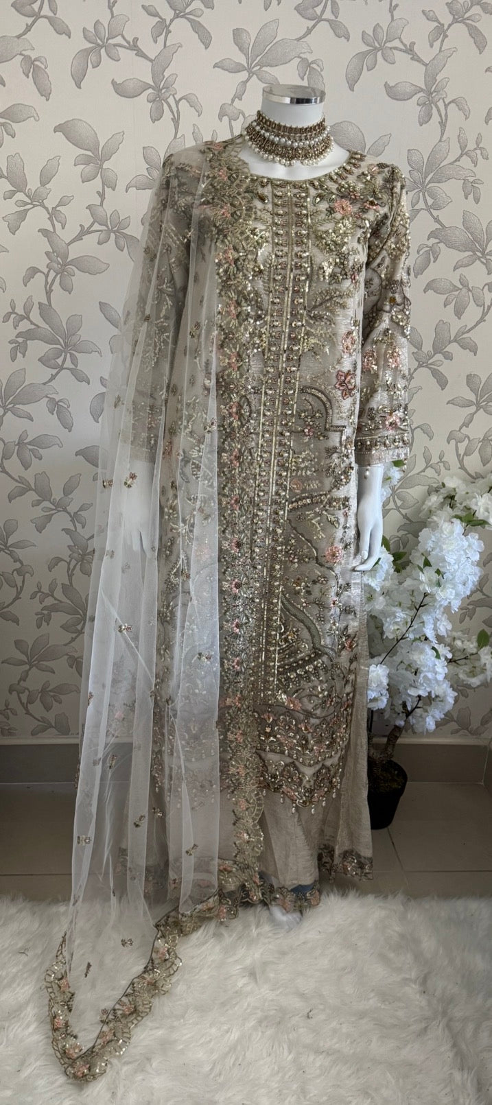 PEARLS | Pearl Champagne Hand Embellished Luxury 3 pcs Suit