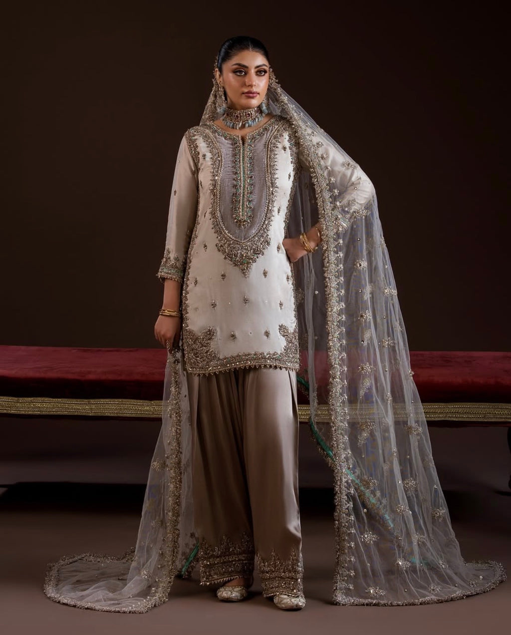 SILVER MOON | 3 piece Embroidered SILK Suit with Embroidered Net Dupatta