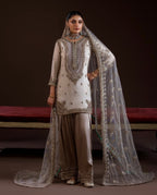 SILVER MOON | 3 piece Embroidered SILK Suit with Embroidered Net Dupatta