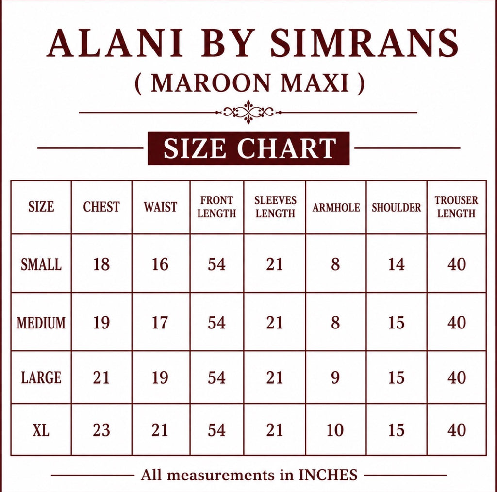 ALANI Royal Maroon | 3 pieces heavy embroidered chiffon Maxi Dress