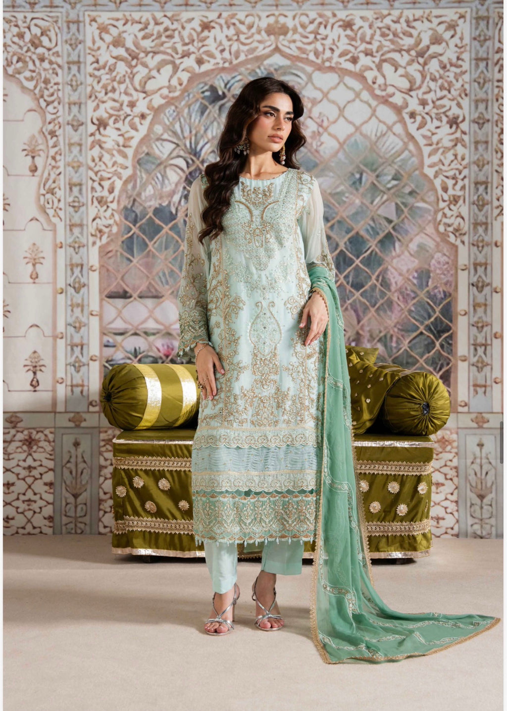 ALANI Mint Green | 3 pieces Embroidered chiffon Suit