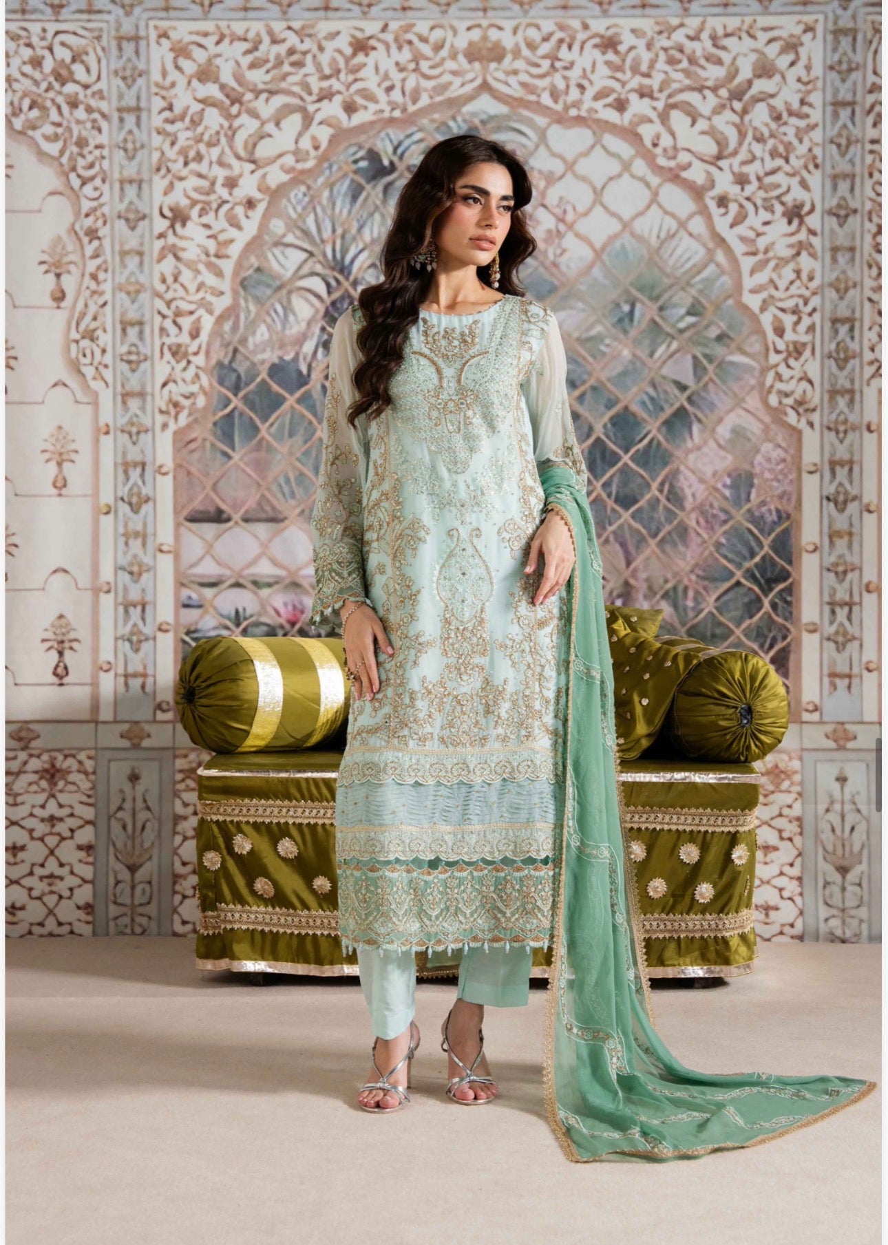 ALANI Mint Green | 3 pieces Embroidered chiffon Suit