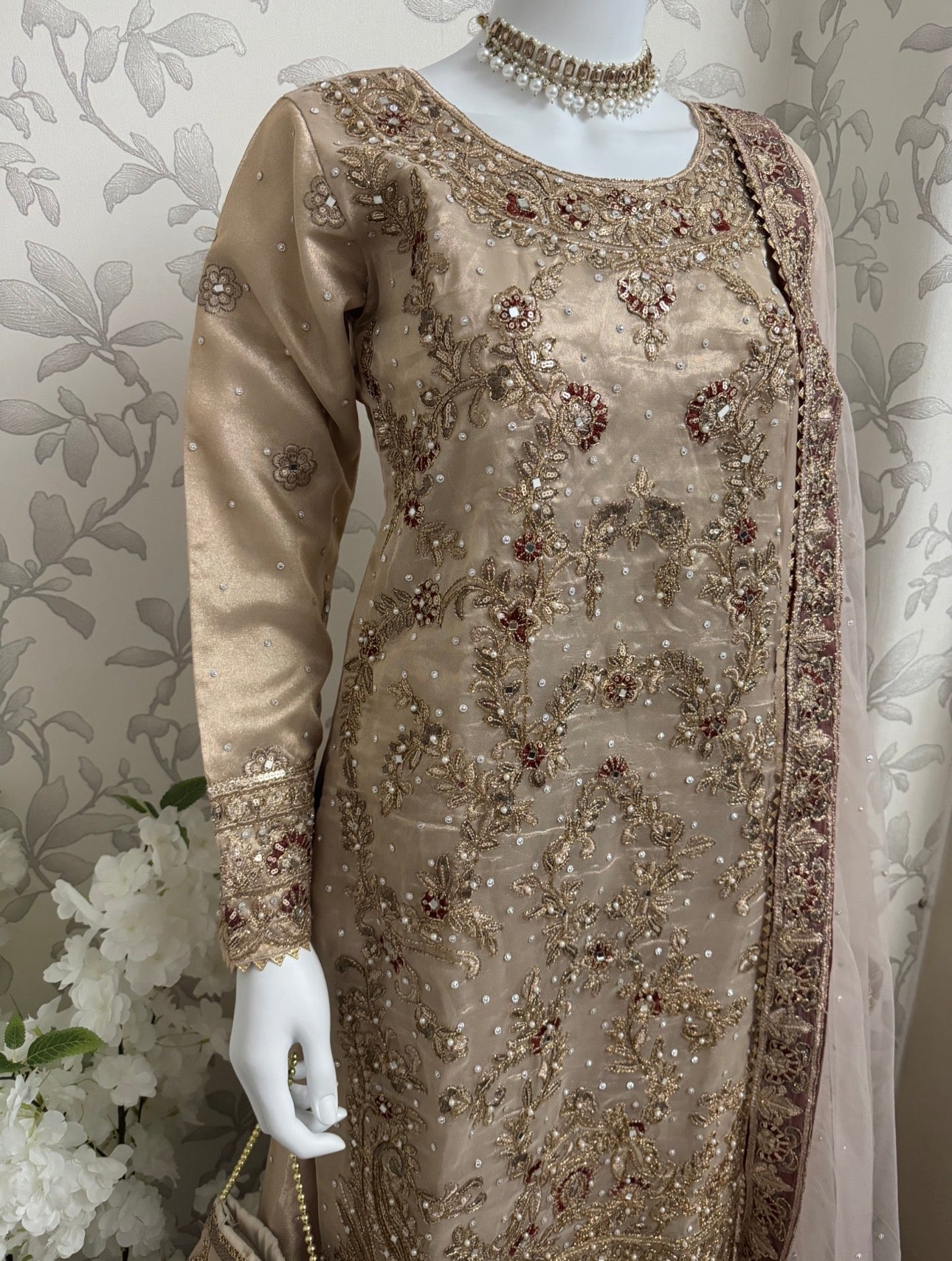 AMAIRA | 3 pieces heavy Embroidered shinny Masoori wedding Gharara Suit