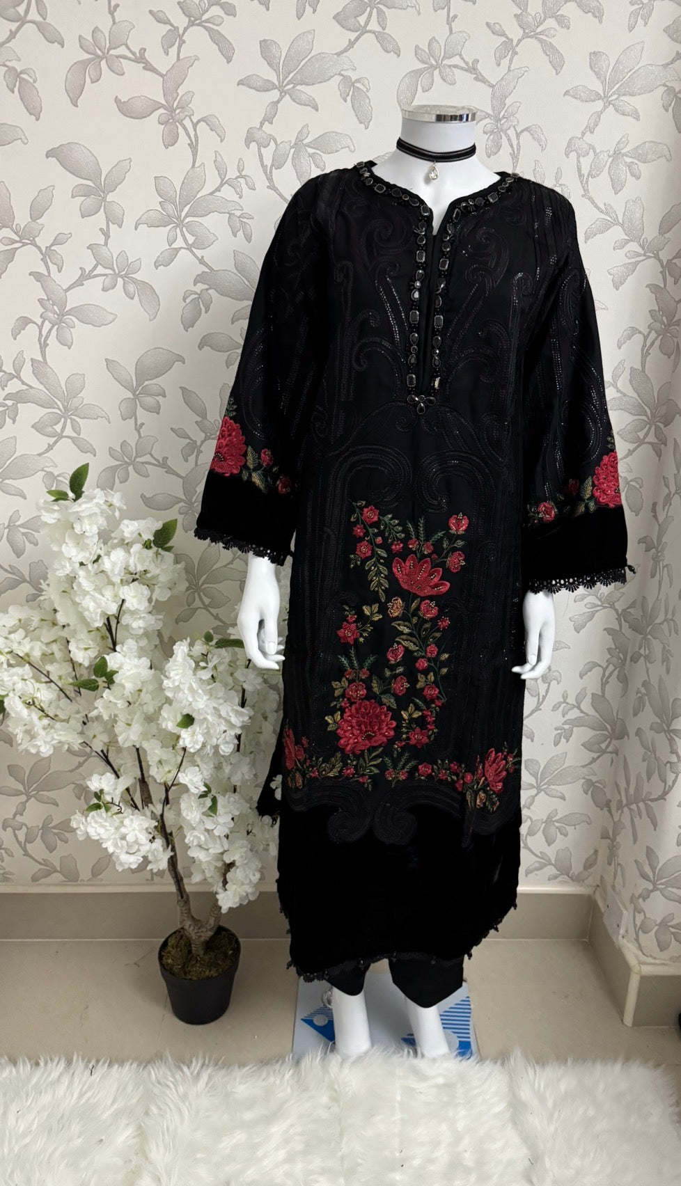 D9 MARIA.B Inspired Black Embroidered 3PC Suit