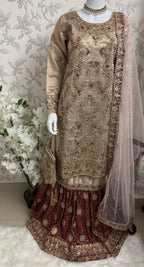 AMAIRA | 3 pieces heavy Embroidered shinny Masoori wedding Gharara Suit