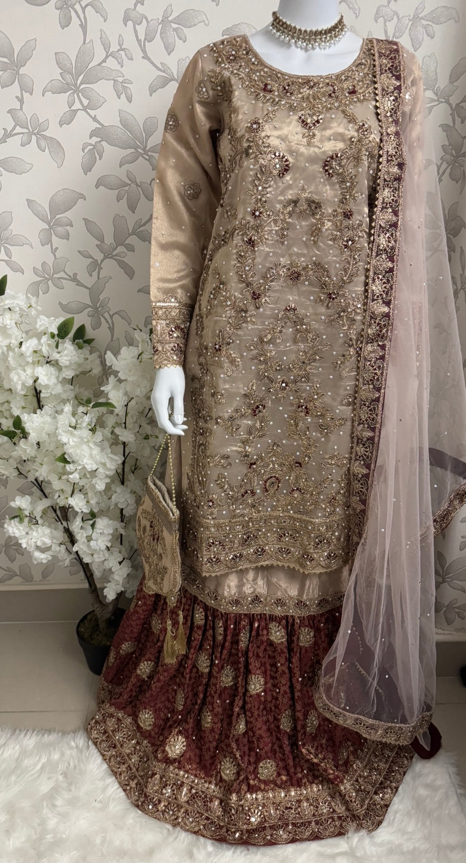 AMAIRA | 3 pieces heavy Embroidered shinny Masoori wedding Gharara Suit
