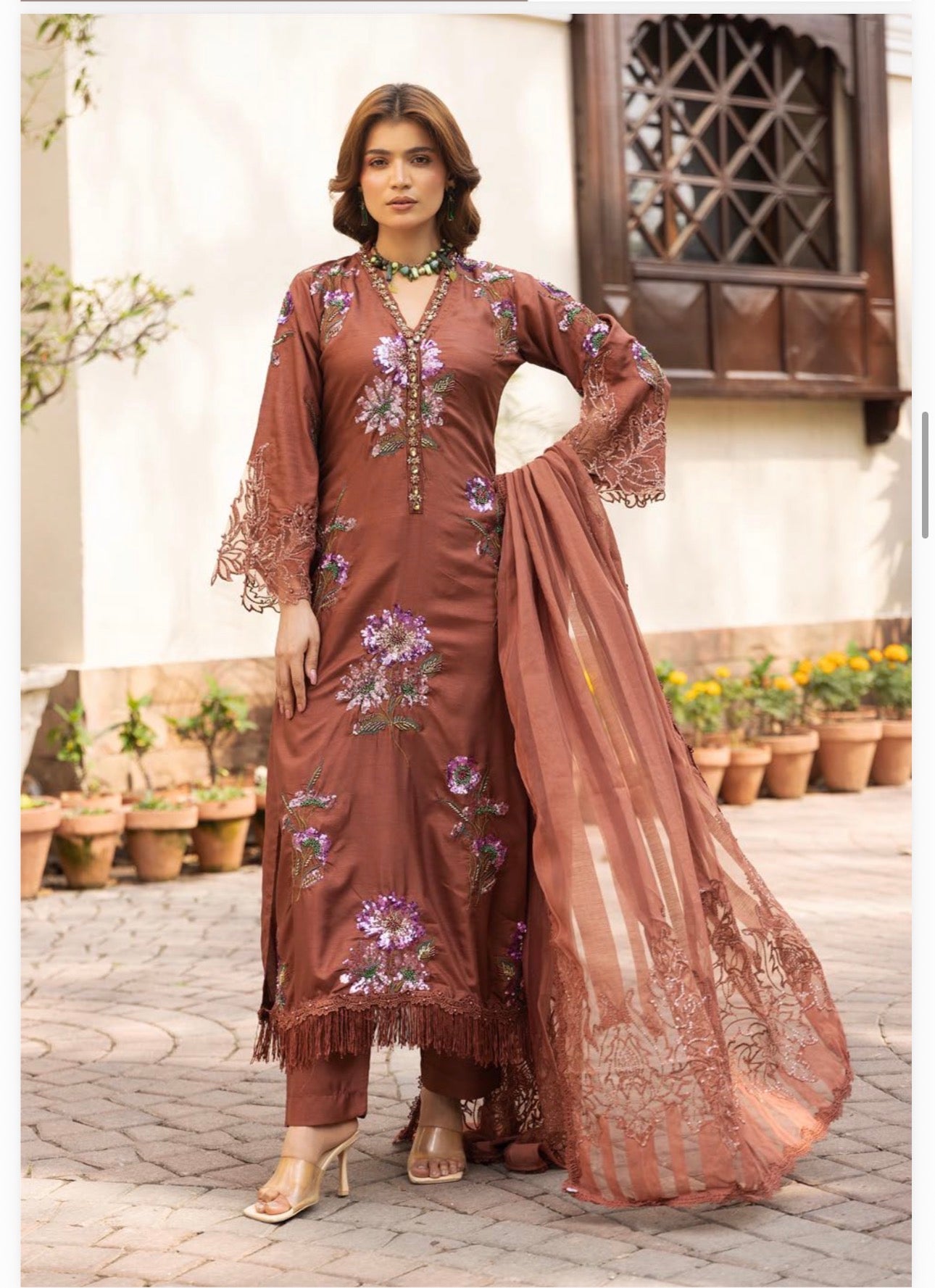 3 piece Luxury Embroidered silk Suit