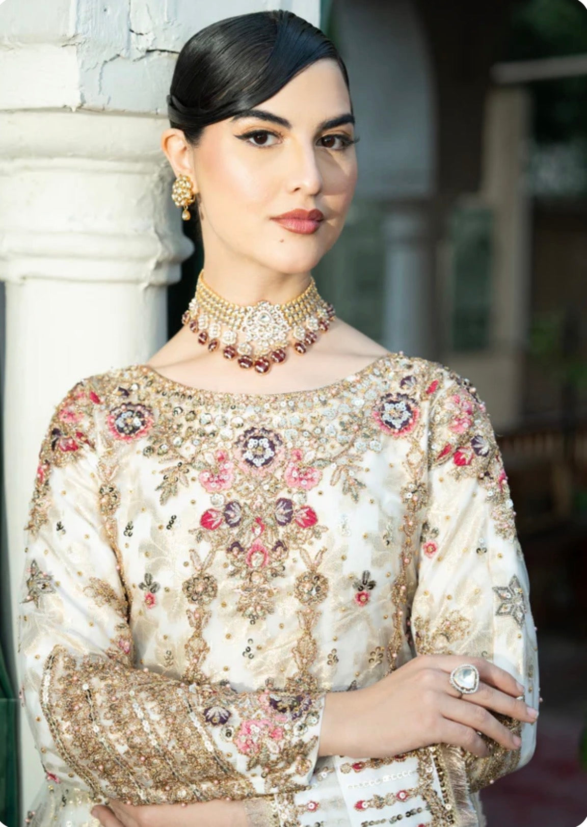 AROMMA | 3 piece Luxury Embroidered wedding anarkali Maxi dress comes with Potli bag