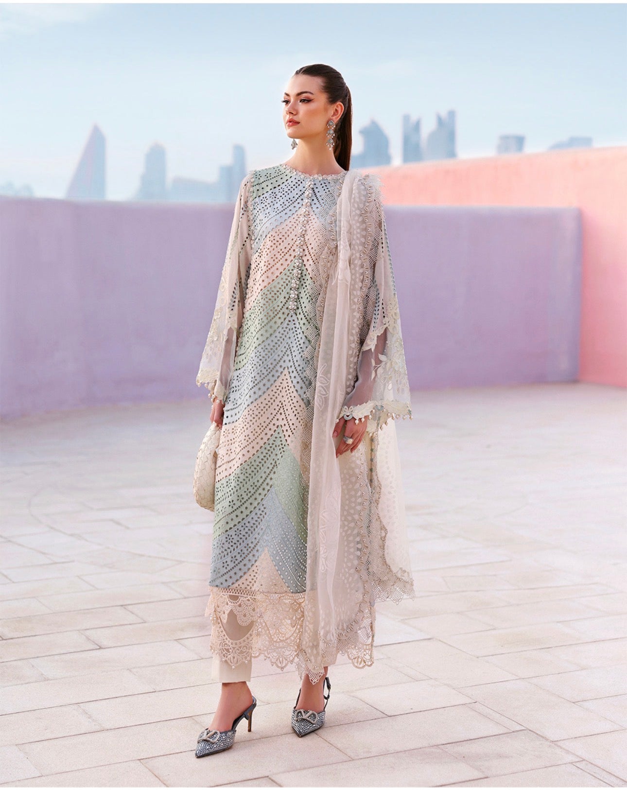 Mint Pearl | 3 piece Luxury Embroidered chikankari Lawn Suit
