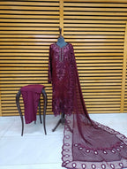 Luxury Maroon Embroidered chiffon Pakistani suit | Women’s Party & Wedding Wear