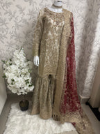 DULHAN | 3 piece heavy Embroidered Net Pakistani wedding Bridal Gharara Suit
