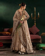 DILRUBA | 3 piece embroidered chiffon Bridal Anarkali suit - Champagne Beige