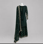 SAFFA | 3 piece Embroidered Chiffon Gharara Suit