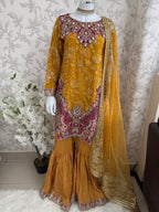 IMROZIAA | 3 piece Embroidered chiffon wedding Gharara Suit