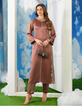Mocha Elegance 2 piece Embroidered silk Kurta Set