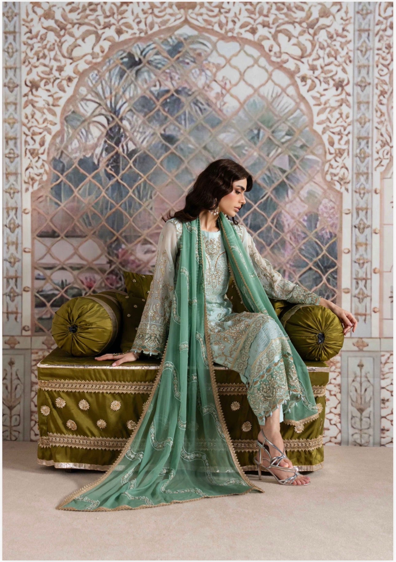 ALANI Mint Green | 3 pieces Embroidered chiffon Suit