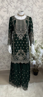 SAFFA | 3 piece Embroidered Chiffon Gharara Suit