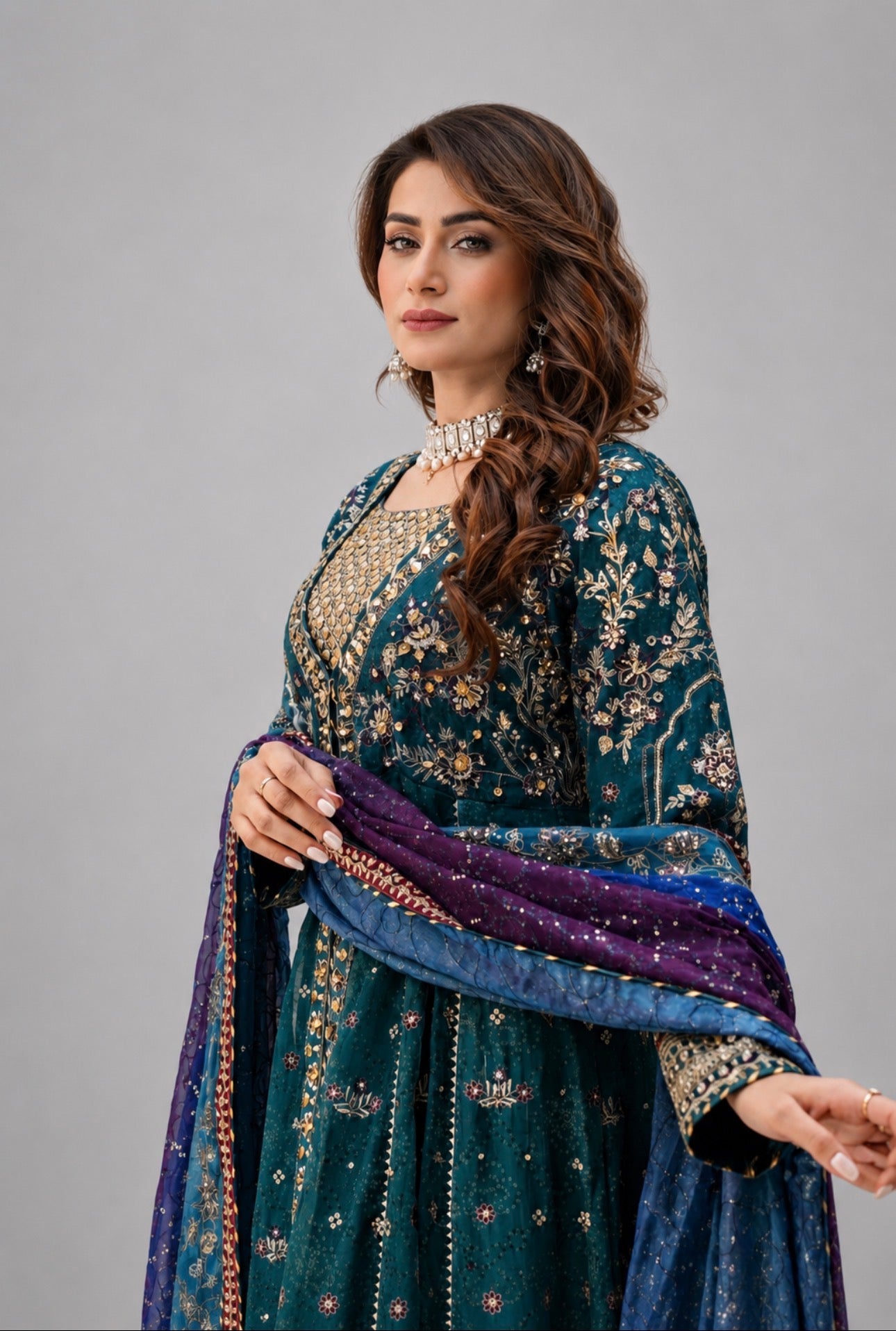 ANUM | 3 piece Heavy Embroidered chiffon Maxi dress