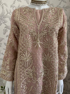 AFROZ Blush Pink | 3 piece Embroidered soft Organza suit