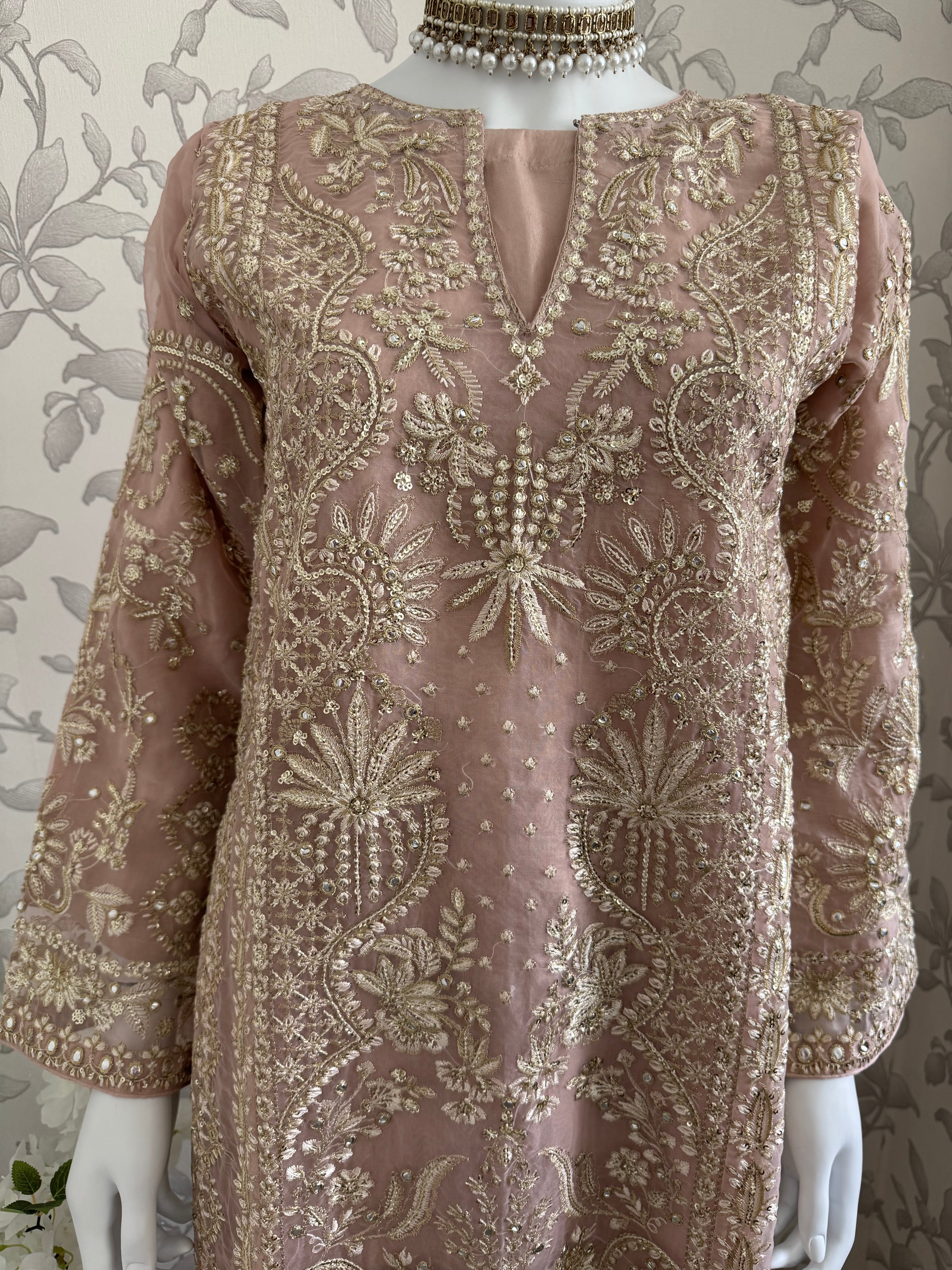 AFROZ Blush Pink | 3 piece Embroidered soft Organza suit