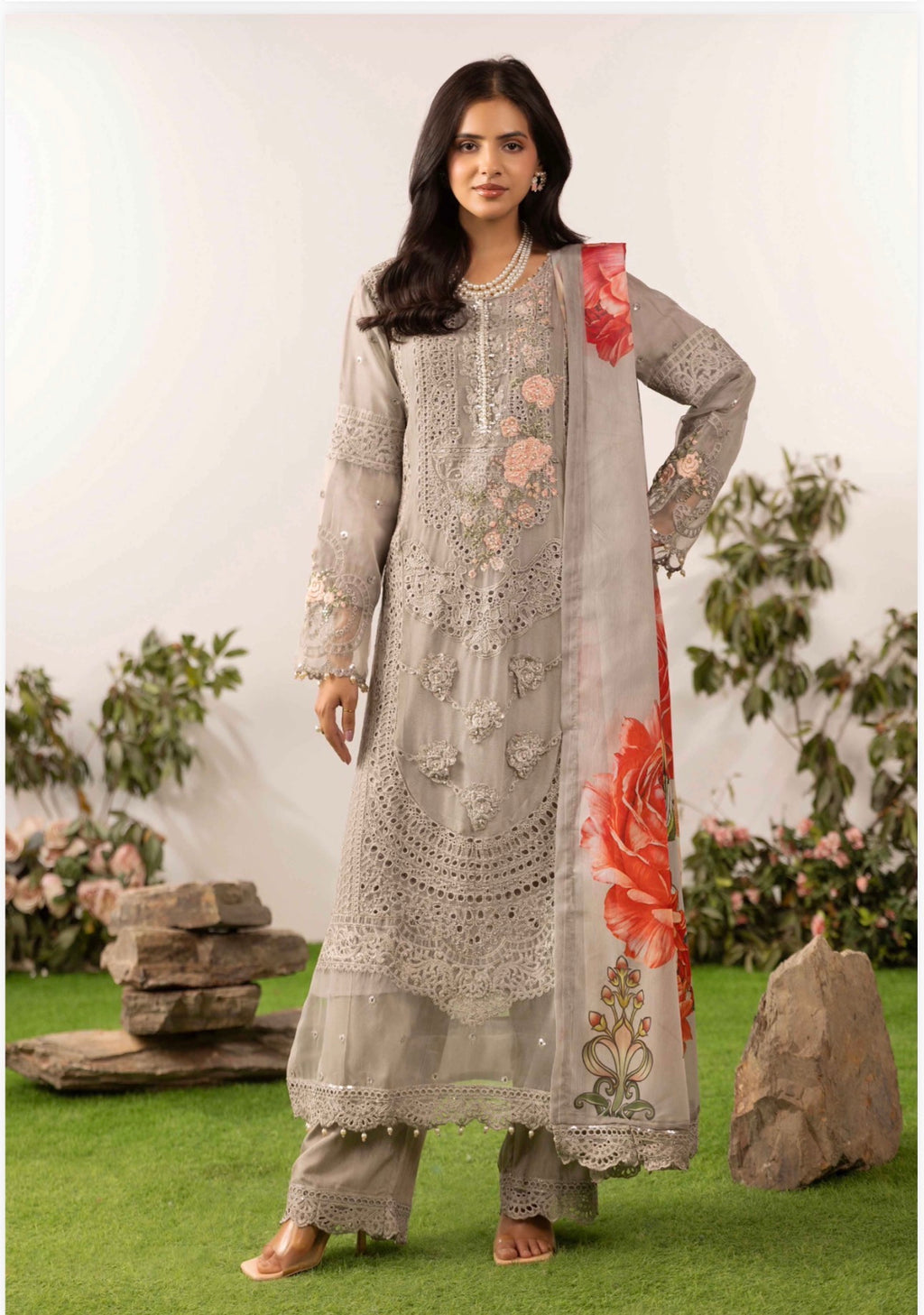 ELYSIA | 3 piece Embroidered Chiffon Suit