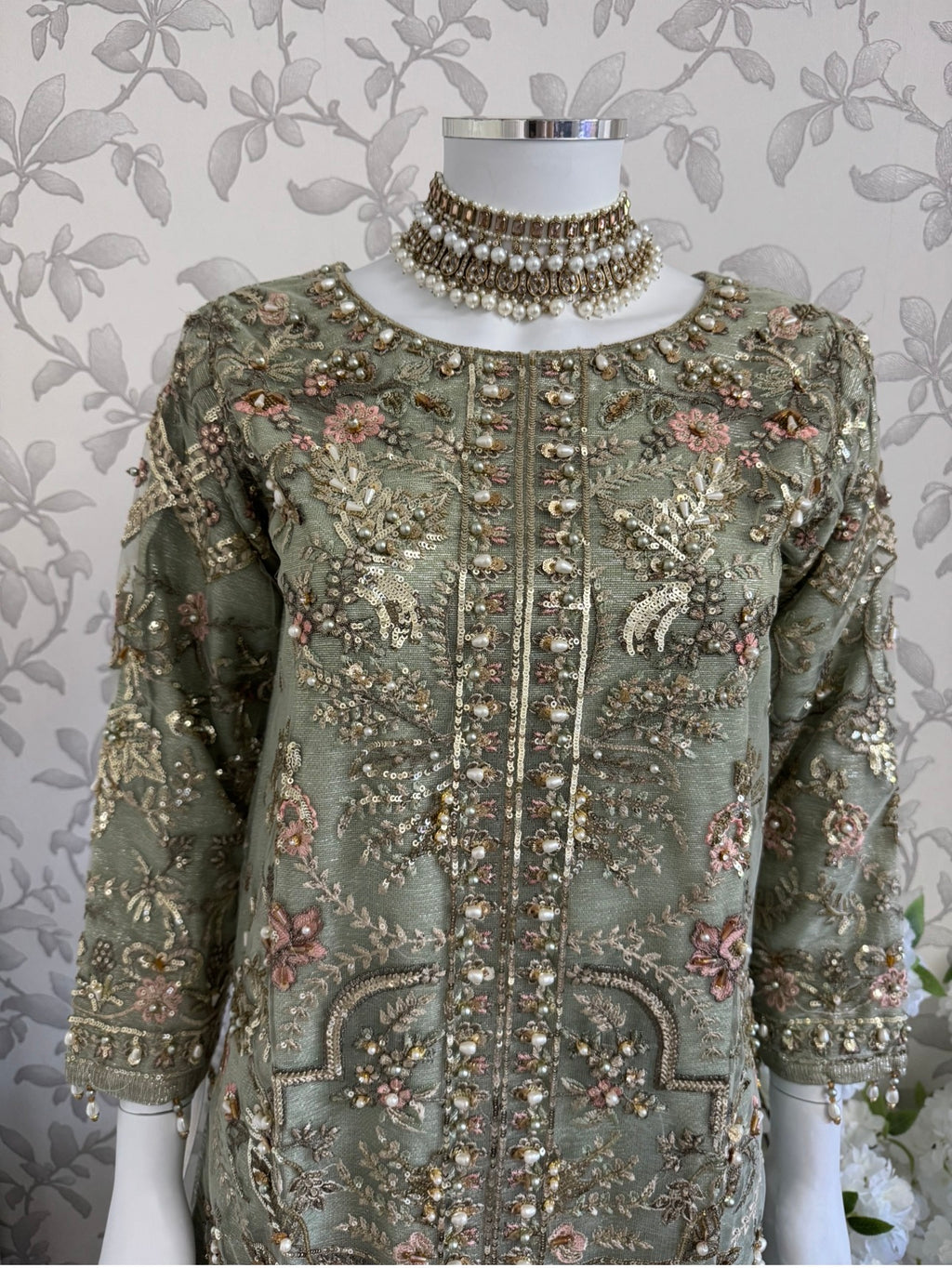 PEARLS | Luxury Hand Embellished Pakistani 3 piece sharara Suit