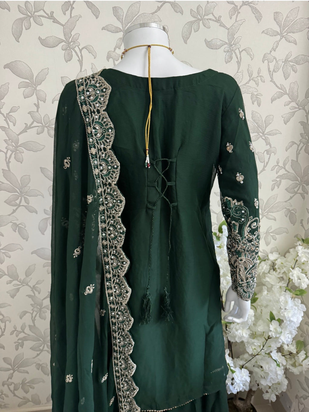 SAFFA | 3 piece Embroidered Chiffon Gharara Suit