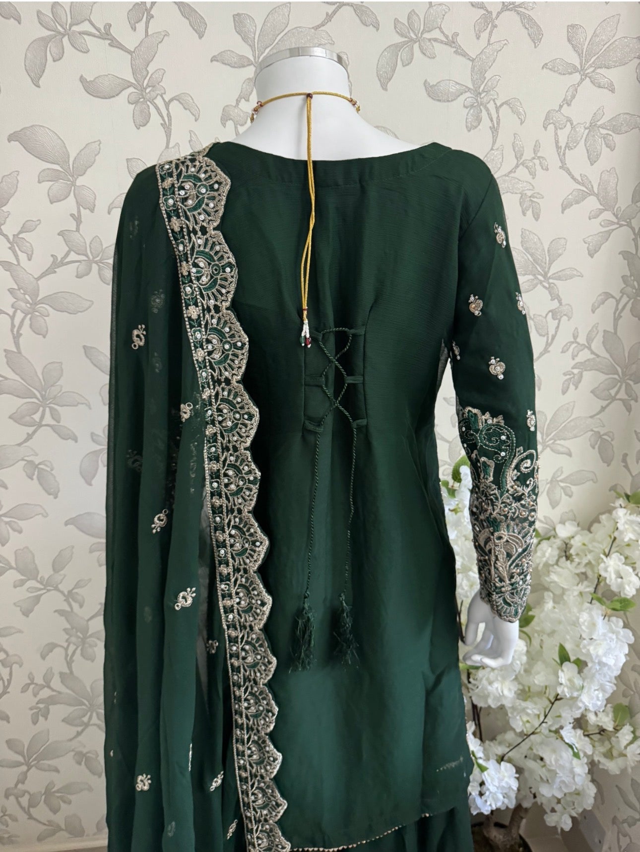 SAFFA | 3 piece Embroidered Chiffon Gharara Suit