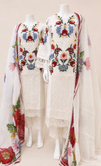 Ivory Bloom | 3 piece Luxury Embroidered Lawn Suit