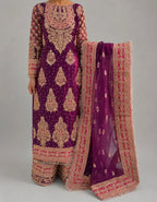 MAAHI | 3 piece Heavy Embroidered Silk wedding wear suit- DEEP PURPLE