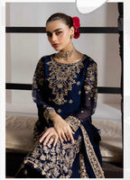 ALANI Navy Blue | 3 piece Embroidered chiffon sharara Suit
