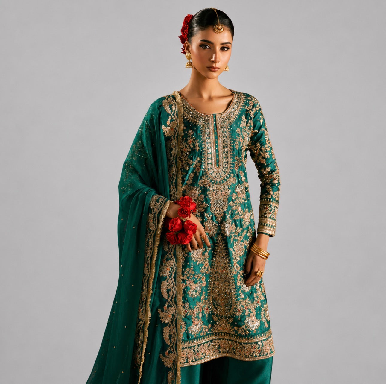 ZAMARUD | 3 piece heavy Embroidered silk pakistani mehndi/mayon wedding suit