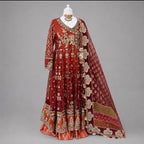 Rust Royale | heavy Embroidered Anarkali 3-Piece Suit with banarsi Organza Dupatta