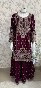 SAFFA | 3 piece Embroidered Chiffon Gharara Suit
